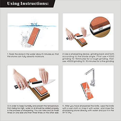 SHAN ZU Piedra de Afilar Cuchillo de Piedra Afiladores Manuales 1000/6000 Grano con Base Antideslizante de Silicona