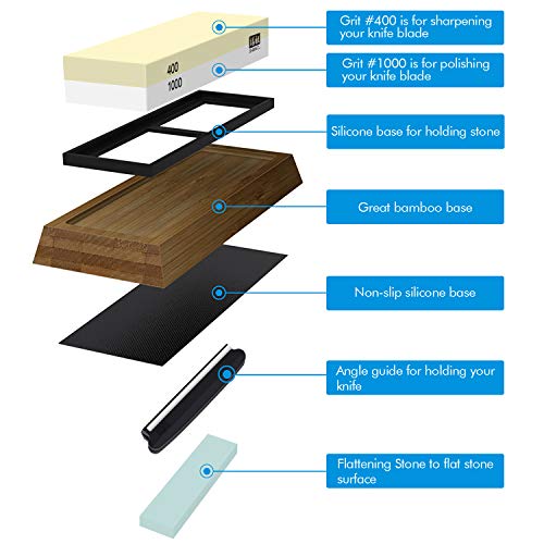 SHAN ZU - Piedra de afilar para Cuchillos Profesionales 2 en 1, afilador de Cuchillos de Doble Cara, Grano 400/1000 con Agarre de Silicona Antideslizante para Cuchillos de Cocina