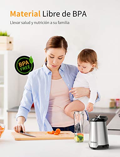 SHARDOR Batidoras de Vaso Individual Licuadora para Verduras y Frutas Multifuncional Blender Smoothies Zumos Acero Inocidable 2 Botellas Portátil Alta Capacidad 600ml sin BPA 350W