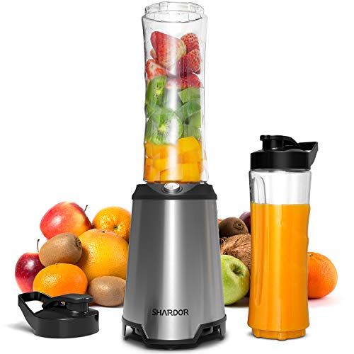 SHARDOR Batidoras de Vaso Individual Licuadora para Verduras y Frutas Multifuncional Blender Smoothies Zumos Acero Inocidable 2 Botellas Portátil Alta Capacidad 600ml sin BPA 350W