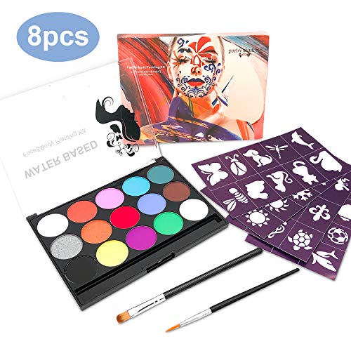 ShengRuHai Pinturas Cara para Niños,Pintura Facial con 15 Colores 2 Pinceles Pinturas Cara y Corporales para Niños Fiestas Halloween Carnaval Semana Santa,Navidad.