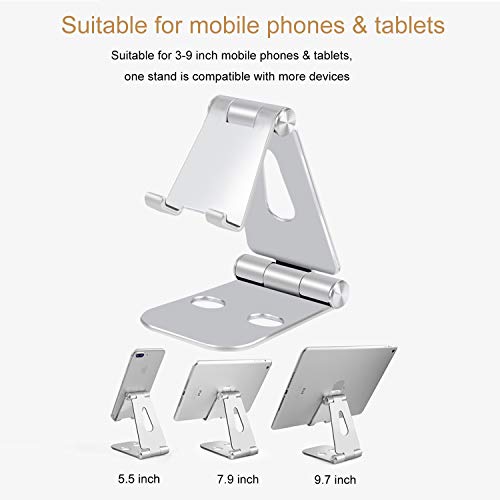 shoplease Soporte móvil,Soporte Teléfono Mesa Aluminio, soporte movil mesa ángulo ajustable,Plegable soporte para movil para iPhone Android（4-8 pulgado）plateado