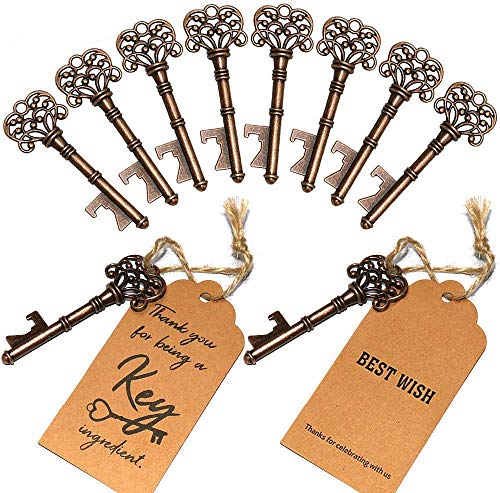 SHUNING 50pcs Favores de la boda esqueleto abrelatas de botella con Escort tarjeta de la etiqueta y la cuerda para invitados Fiesta favores rústico (8CM)