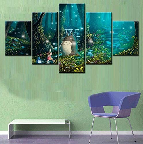 SHUSHUYA Impresiones de la Lona 5 Piezas Miyazaki Totoro Cartel Mi Vecino Totoro Sala de Estar Película Imagen Decoración Pintura Sin Marco-tamaño1