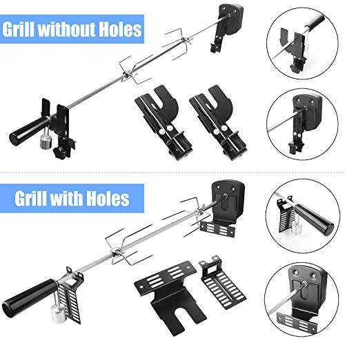 SHYOSUCCE Asador Giratorio Electrico con 2 Agujas de Carne y Motor (Alimentado pour Cable USB o Adaptador), Pincho Asador pour Parrillas de Gas, Carros de Parrilla (69-137cm)