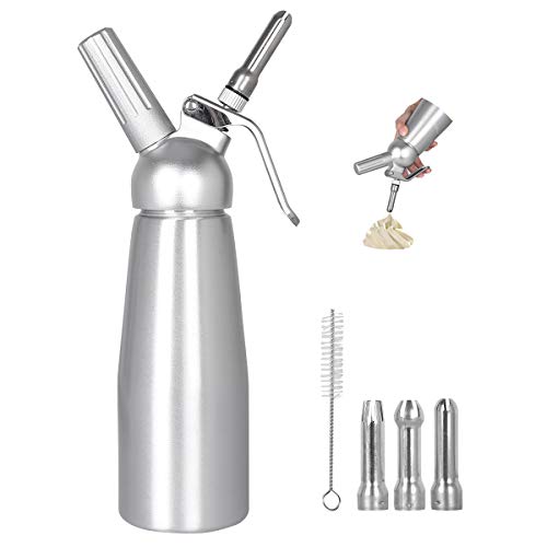 Sifon Cocina Espumas 500ML Dispensadores de Nata Sifón de Aluminio dispensador Profesional de nata Contiene 3 boquillas para de acero inoxidable Hace Crema, Helado y mucho más