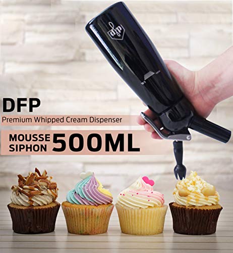 Sifón dispensador de nata montada de DFP con 3 boquillas de decoración (500 ml) de color negro