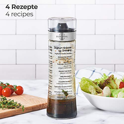 SILBERTHAL Botella Salsa Cristal | Botella para condimentos | Bote Salsa | Recipiente Mezclador de Salsas, aliños, vinagretas y Aceite para Ensalada 500ml portatable | Salad Dressing Shaker