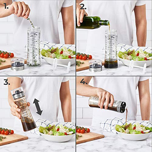 SILBERTHAL Botella Salsa Cristal | Botella para condimentos | Bote Salsa | Recipiente Mezclador de Salsas, aliños, vinagretas y Aceite para Ensalada 500ml portatable | Salad Dressing Shaker