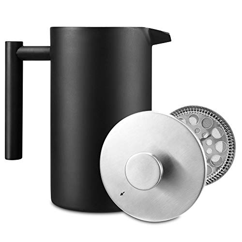 SILBERTHAL Cafetera émbolo individual acero inoxidable | French press 1 litro | Cafetera de piston | Tetera francesa | Cafetera puchero | Tetera embolo infusión con filtro para café o té negra