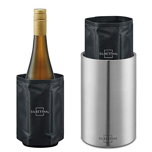 SILBERTHAL Enfriador Botellas Vino Acero Inoxidable | Cubitera Vino Doble Pared con 2 Fundas enfriadoras de Botellas | Cubo Enfriador Botellas Vino | Wine Cooler