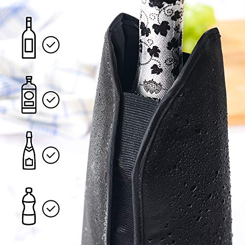 SILBERTHAL Enfriador Botellas Vino Ajustable | Funda enfriadora Botellas Vino de Gel | Funda enfriadora Botellas Antideslizante y elástica | Enfriador Botellas Cava Negro