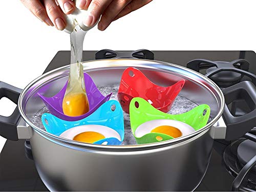 Silicona para Huevos Escalfados Cocidos, Molde para Hervir Huevos – Recipiente Escalfador,Good helper in the kitchen, Buen ayudante en la cocina(conjunto de 6,color aleatorio)