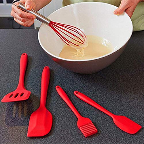 Silicona Utensilios De Cocina Cooking Tools,Antiadherente,Resistente al Calor Espatula Silicona Cocina Set de 5 (Red)