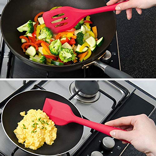 Silicona Utensilios De Cocina Cooking Tools,Antiadherente,Resistente al Calor Espatula Silicona Cocina Set de 5 (Red)