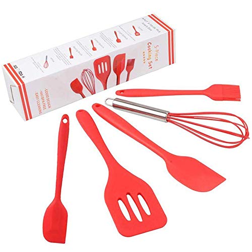 Silicona Utensilios De Cocina Cooking Tools,Antiadherente,Resistente al Calor Espatula Silicona Cocina Set de 5 (Red)