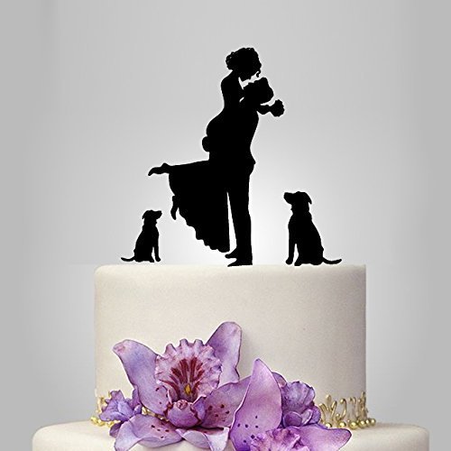 Silueta de novios y perros para tarta de boda