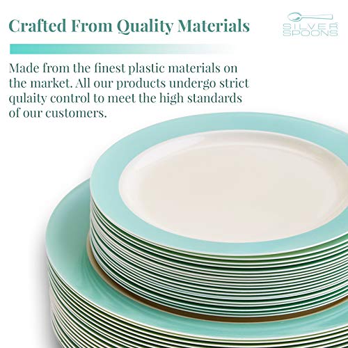 Silver Spoons Turquoise Dinnerware Set VAJILLA DESECHABLE DE 40 Piezas Grandes | 20 Ensalada | Platos de plástico Resistente | Aspecto de Porcelana Elegante | Colección Pastel (Turquesa)