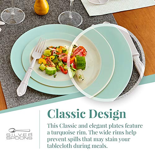 Silver Spoons Turquoise Dinnerware Set VAJILLA DESECHABLE DE 40 Piezas Grandes | 20 Ensalada | Platos de plástico Resistente | Aspecto de Porcelana Elegante | Colección Pastel (Turquesa)