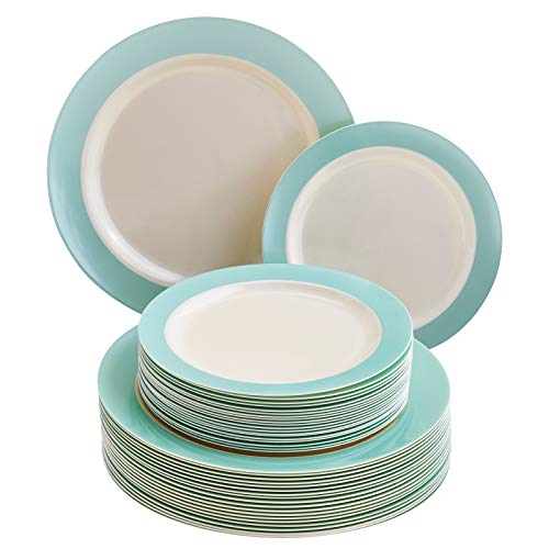 Silver Spoons Turquoise Dinnerware Set VAJILLA DESECHABLE DE 40 Piezas Grandes | 20 Ensalada | Platos de plástico Resistente | Aspecto de Porcelana Elegante | Colección Pastel (Turquesa)