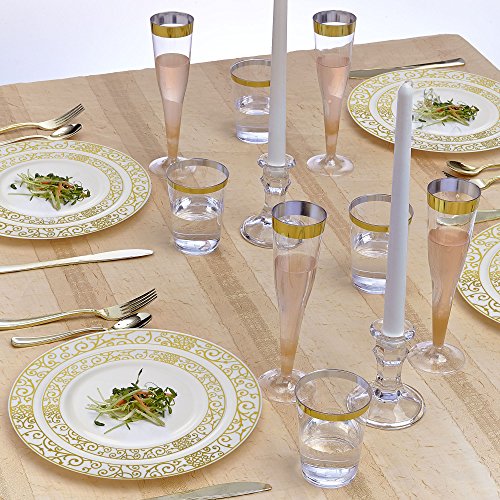 Silver Spoons Vajilla para Fiestas Desechable de 40 Piezas | 20 Platos Grandes | 20 Platos para Ensalada | Elegante Aspecto de Porcelana Fina | para Bodas Y Comidas de Lujo (Venetian Collection – Oro)