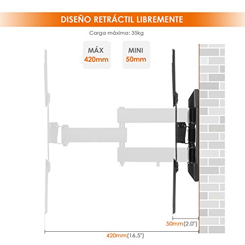 SIMBR Soporte de Pared para Televisores de 17"- 55" LED/LCD/Plasma/Curvada TV Extensible Inclinable y Giratorio Carga Máx. 35 kg VESA Máx. 400x400mm Negro