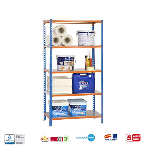 SimonRack SI414 Kit Estantería con 5 Estantes, AZUL/NARANJA/GALVA, 2000 x 1000 x 400 mm