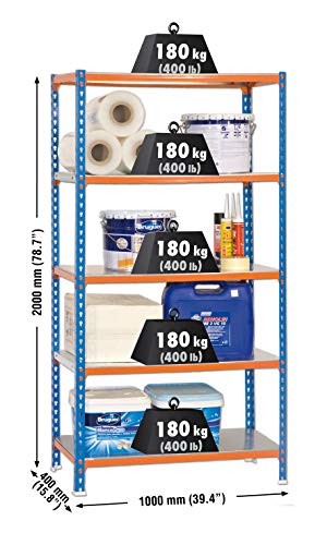 SimonRack SI414 Kit Estantería con 5 Estantes, AZUL/NARANJA/GALVA, 2000 x 1000 x 400 mm