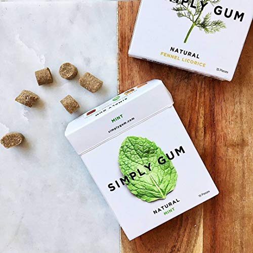 Simply Gum | Chicle Natural | Chewing Gum | Caja Surtido: Menta, Canela, Jengibre, Hinojo, Arce, Café | Pack de 6 (90 piezas en total) | Biológico, Ecológico, Vegano, Sin Plástico, Sin Aditivo