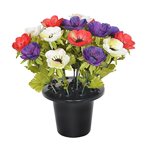 Sincere 4027 - Maceta de anémonas Artificiales, diseño Floral, Color Morado, Crema y Rojo