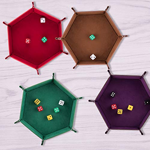 SIQUK 4 Piezas Bandeja Dados PU y Terciopelo Tablero Dados para DND RPG y Otros Juegos de Mesa, 4 Colores