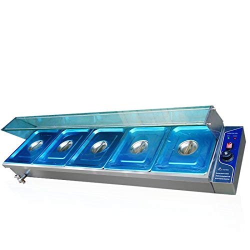 SISHUINIANHUA Calentador de Comida eléctrico de 5 sartenes Calentador de Sopa de mostrador Vaporera de Acero Inoxidable Equipo de refrigerio Buffet,AU