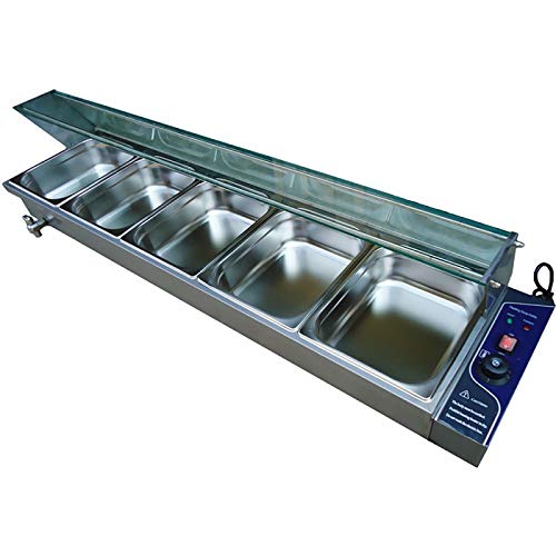 SISHUINIANHUA Calentador de Comida eléctrico de 5 sartenes Calentador de Sopa de mostrador Vaporera de Acero Inoxidable Equipo de refrigerio Buffet,AU