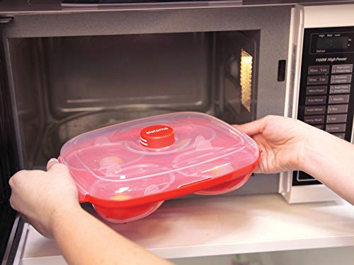 Sistema Apta para microondas escalfador de Huevos (para 4 Huevos, Rojo/Transparente