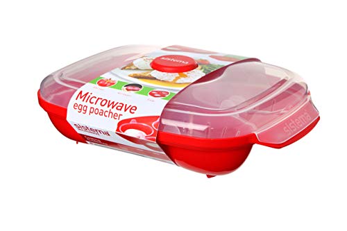 Sistema Apta para microondas escalfador de Huevos (para 4 Huevos, Rojo/Transparente