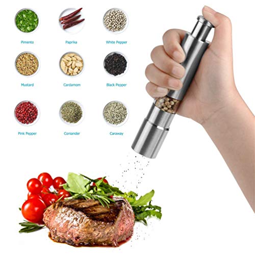 Sjpzwcrl Pepper Grinder, Molinillo de Pimienta de Acero Inoxidable Molinillo de Sal Duradero Operación de una Mano Molinillo de Sal Salt Mill 2 (Pepper Grinder 2 Pack)