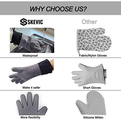 Skevic Guantes para Horno, Manoplas Horno de Silicona - Guantes Cocina Resistentes al Calor hasta 350ºC - Guantes Horno Profesional para Barbacoa, Olla, Hornos, Chimenea Impermeable y Antideslizante