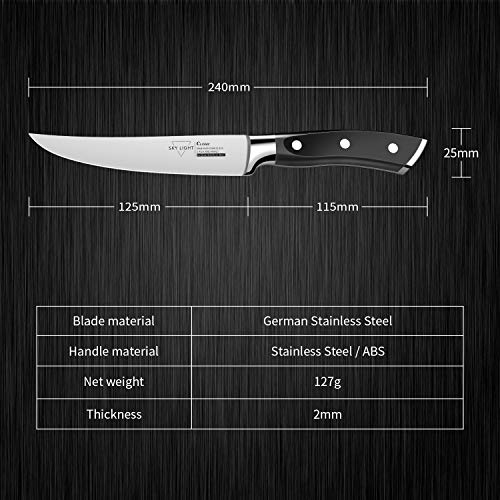 SKY LIGHT Cuchillo de Carne 4 Piezas Cuchillos Chuleteros 12 cm Cuchillo de Mesa, Borde Recto Alemana Alto Carbón Acero Inoxidable Mango Antideslizante Conjunto de Cuchillos