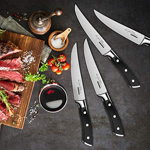 SKY LIGHT Cuchillo de Carne 4 Piezas Cuchillos Chuleteros 12 cm Cuchillo de Mesa, Borde Recto Alemana Alto Carbón Acero Inoxidable Mango Antideslizante Conjunto de Cuchillos