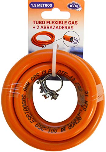 S&M 321535 Kit Tubería homologada de Gas Butano de 1,5 Metros-Ø 9mm con Abrazaderas con pestaña, Naranja