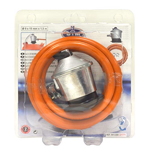 S&M 321771 Regulador de Gas Butano Goma M + 2 Abraz, Gris/Naranja, 1,5 Metros de Tubo