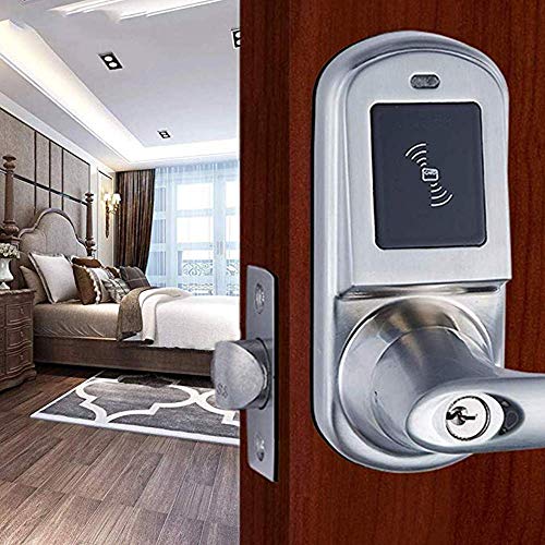 Smart Door Lock Keyless Electronic RFID Card Smart Door Lock, Emergency Key Unlock DIY Home etc Silver