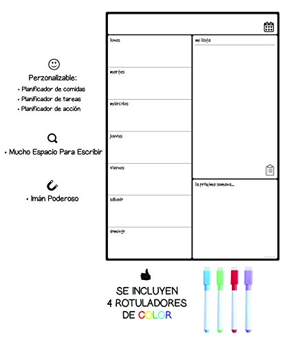 Smart Panda Calendario Magnético para Nevera - Ideal Planificador de Menú, Recordatorio, Lista de la Compra - Pizarra Magnética Incluye 4 Rotuladores de Color – Semanal – En Español