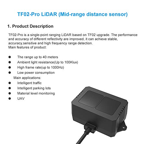 SmartFly info TF02-Pro Lidar Sensor 40 m de distancia de rango medio de un solo punto de distancia UART / I2C para drone/detección industrial/robot