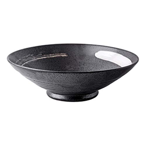 SMC Cuenco Tazón de Fideos japoneses Tazón de Sopa Tazón Ramen Tazón de Fideos Ternera Cerámica Creativa Negro Blanco Marrón Hogar 8 pulgadas-23.5X7.8 CM (Color : Black)