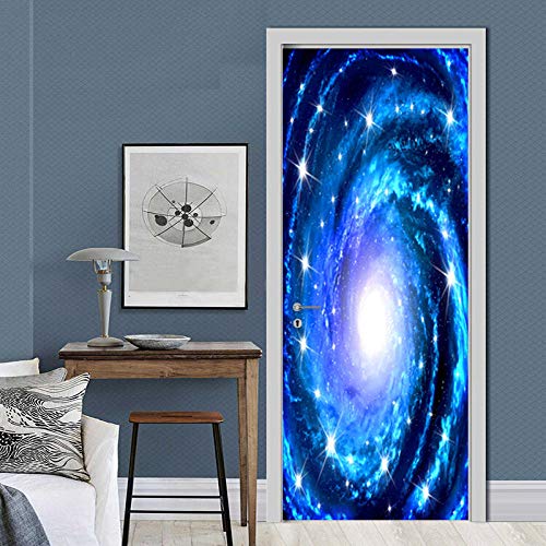 Smhchh Etiqueta De La Puerta 6D Vía Láctea Autoadhesivo Puerta Pegatina Impermeable PVC Respetuoso con El Medio Ambiente Vinilo Pared Mural Decoración.77X200Cm