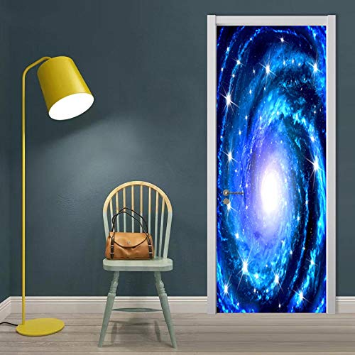 Smhchh Etiqueta De La Puerta 6D Vía Láctea Autoadhesivo Puerta Pegatina Impermeable PVC Respetuoso con El Medio Ambiente Vinilo Pared Mural Decoración.77X200Cm