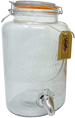 Smiths Mason Jars Dispensador de bebidas de 5 litros con espita de acero, sin malla de alambre y etiqueta de regalo. Es el enfriador de bebida definitiva.