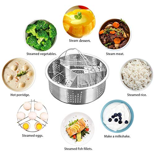 Smooce Instant Pot Accessories - Cesta de vapor con estante para cocinar huevos al vapor, separador, se adapta a olla a presion instantánea de 5,6,8 cuartos de galón, acero inoxidable, 3 piezas