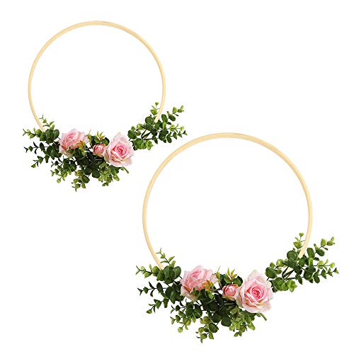 Sntieecr Juego de 12 aros de madera de bambú y flores de macramé para manualidades, decoración de corona de boda, atrapasueños y manualidades para colgar en la pared (15cm & 20cm)